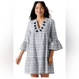 TOMMY BAHAMA Diamond Clip Tiered Dress Black & White Summer Beach Vacation SZ XS